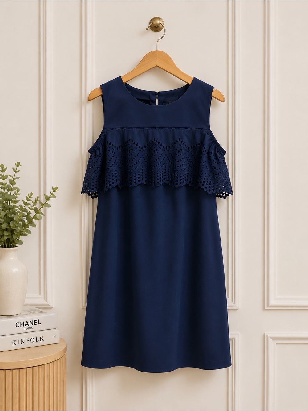 Apt. 9 Navy Eyelet Ruffle Midi Dress